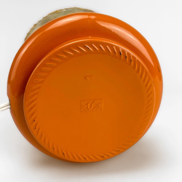 Lampe de chevet céramique et tissu brodé orange 70's