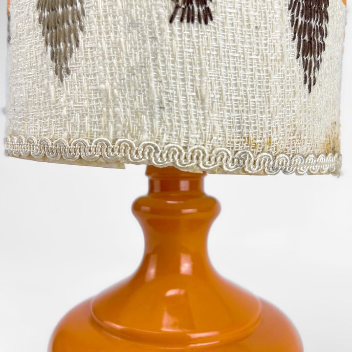 Lampe de chevet céramique et tissu brodé orange 70's