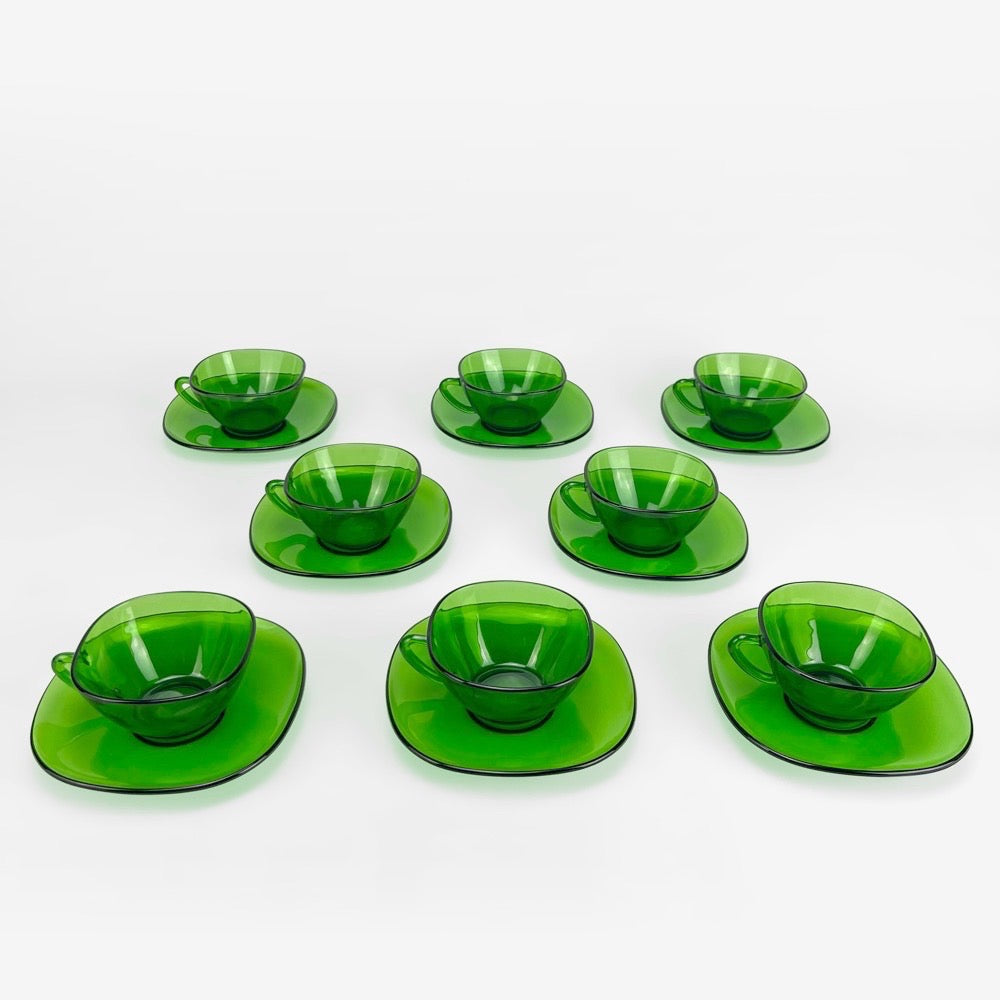8 Tasses à café vintage Vereco vert émeraude