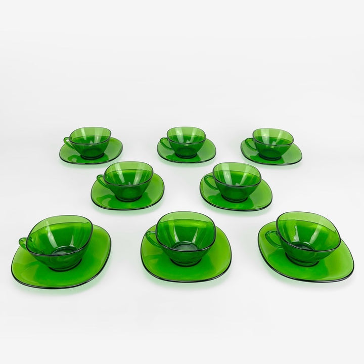 8 Tasses à café vintage Vereco vert émeraude
