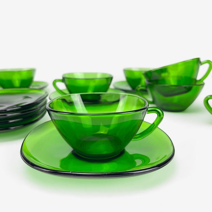 8 Tasses à café vintage Vereco vert émeraude