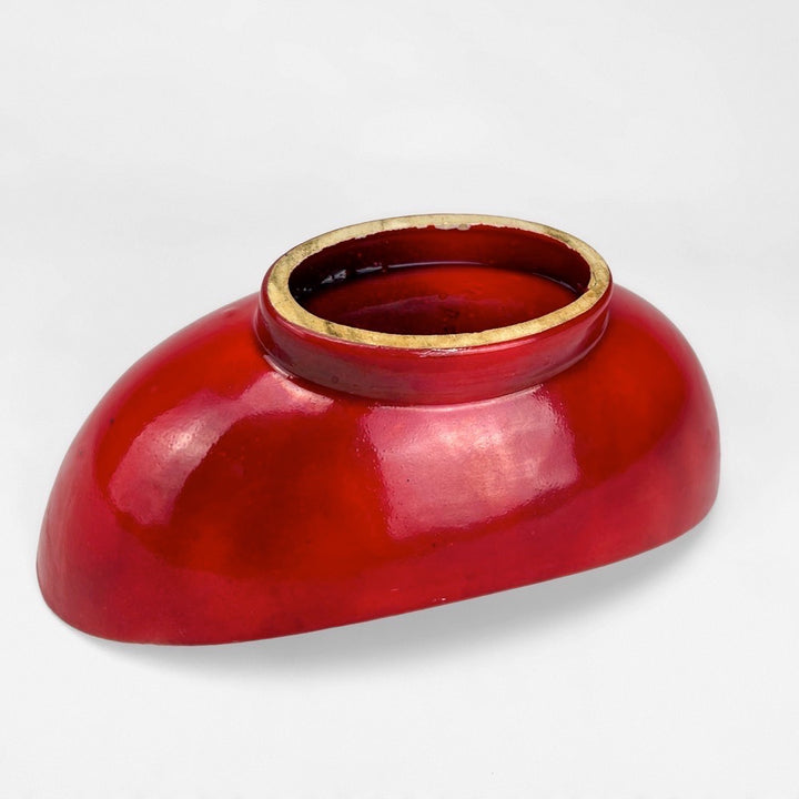 Coupelle céramique design rouge et blanc strié vintage
