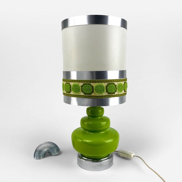 Lampe à poser verte céramique et tissu 70's