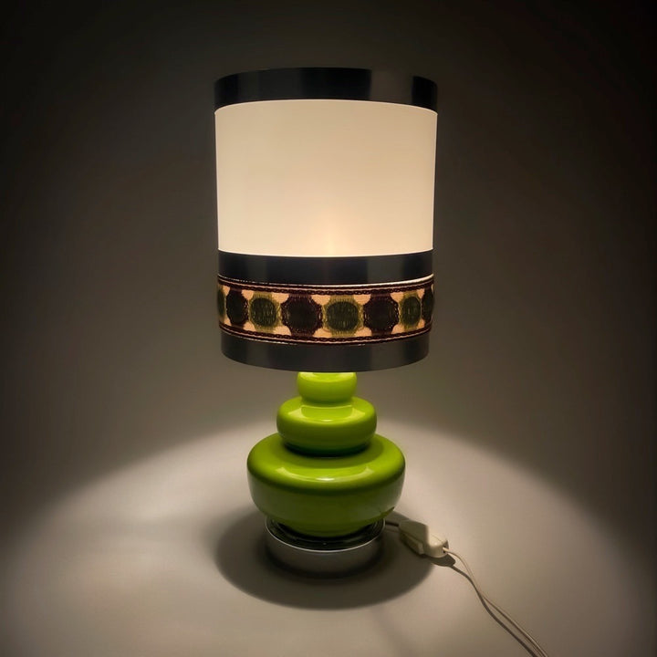 Lampe à poser verte céramique et tissu 70's
