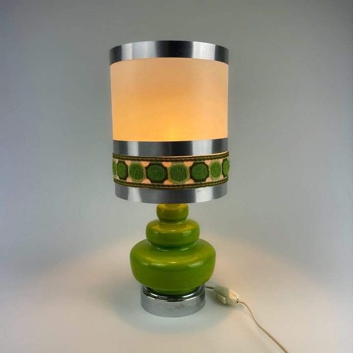 Lampe à poser verte céramique et tissu 70's