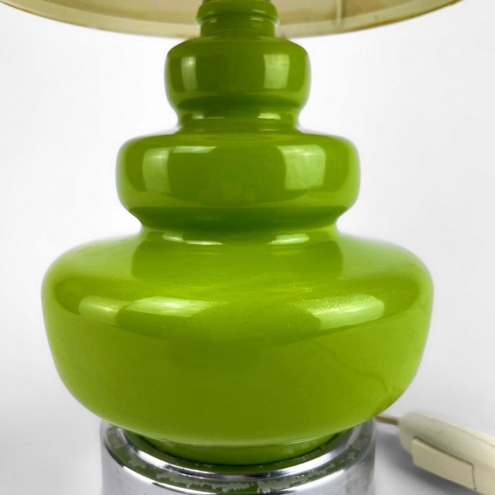 Lampe à poser verte céramique et tissu 70's