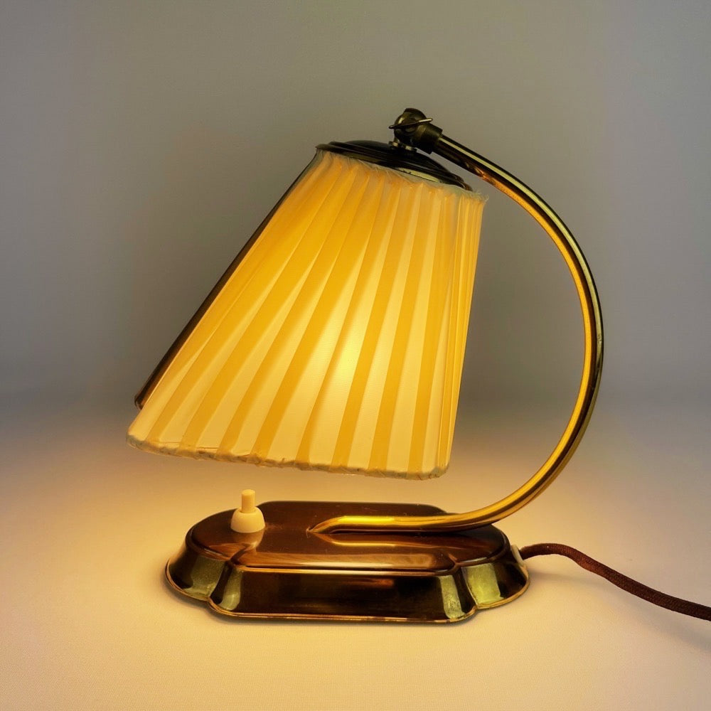 Lampe de chevet laiton et abat-jour plissé années 50