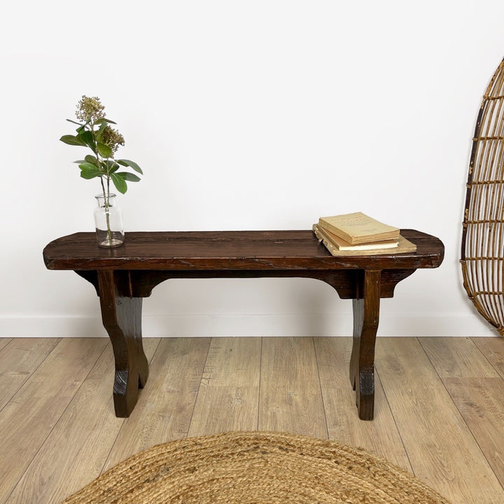 Banc ancien en bois vernis foncé