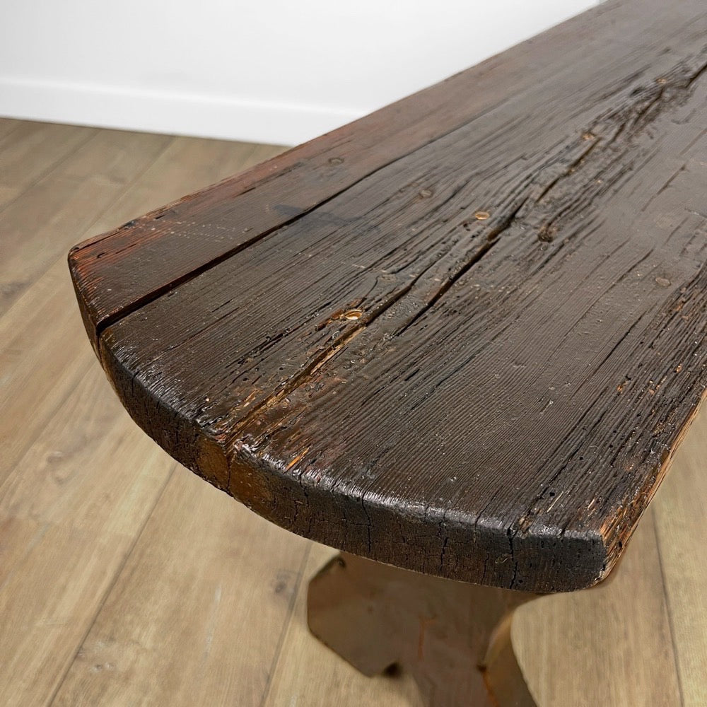 Banc ancien en bois vernis foncé