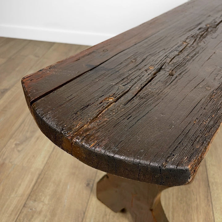 Banc ancien en bois vernis foncé