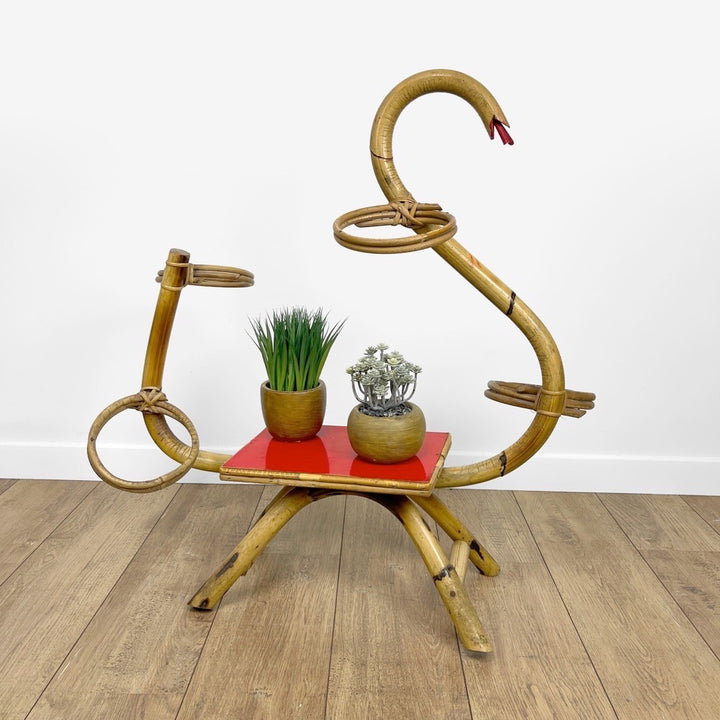 Porte-plantes serpent en rotin vintage