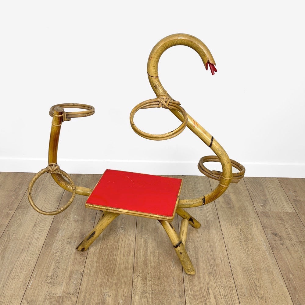 Porte-plantes serpent en rotin vintage