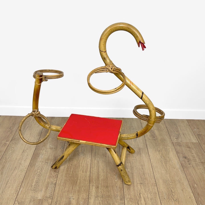 Porte-plantes serpent en rotin vintage