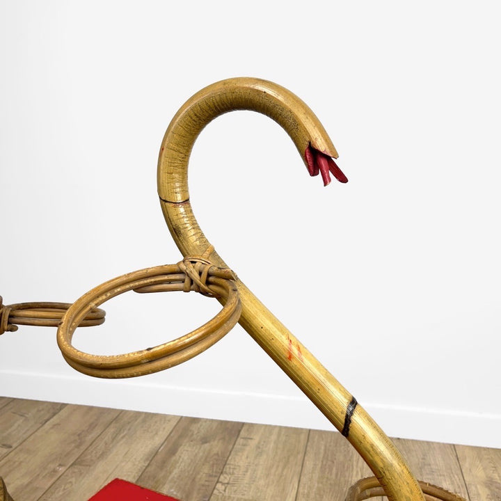 Porte-plantes serpent en rotin vintage
