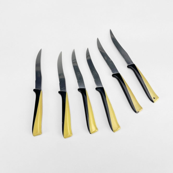 Couteaux Rovinyl inox bicolores noirs et jaunes années 50