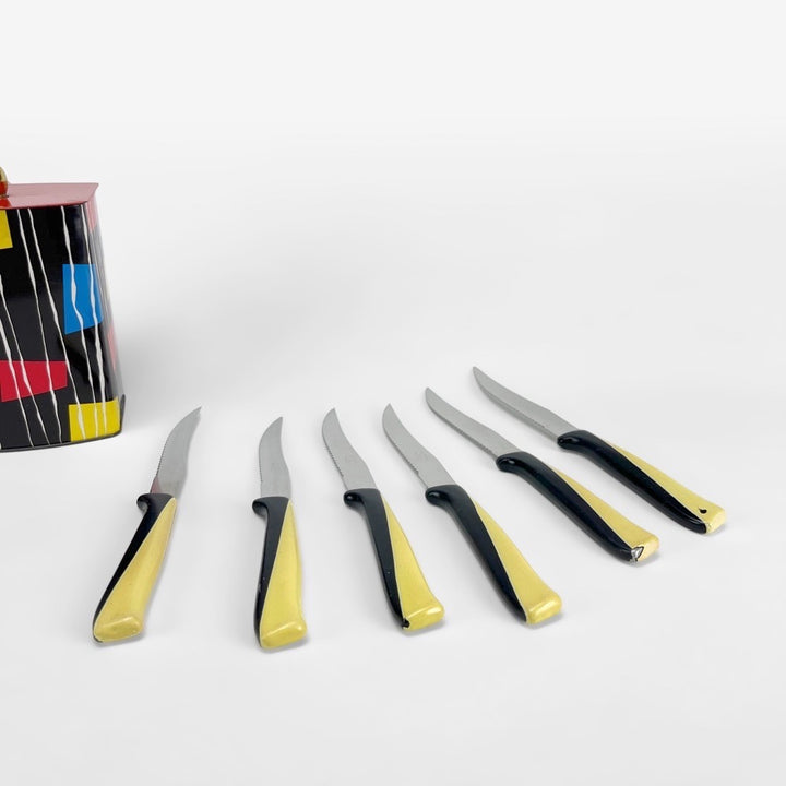 Couteaux Rovinyl inox bicolores noirs et jaunes années 50