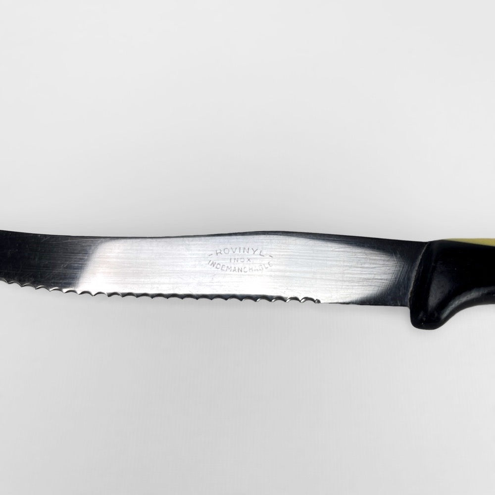 Couteaux Rovinyl inox bicolores noirs et jaunes années 50