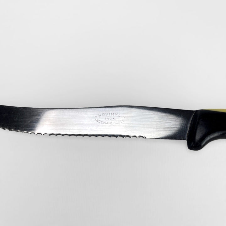 Couteaux Rovinyl inox bicolores noirs et jaunes années 50